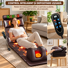 Saltea de Masaj Corporal 5 în 1, cu Încălzire, Shiatsu, Vibrații, Tracțiune cu Aer, 20 Noduri Cervicale, 24 Noduri pentru Picioare, Pliabilă PromotiiZilnice