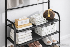 Cuier Metalic Multifuncțional cu Pantofar și 4 Rafturi Spațioase – Organizator pentru Hol, Living sau Dormitor, Design Modern Negru, Structură Rezistentă PromotiiZilnice