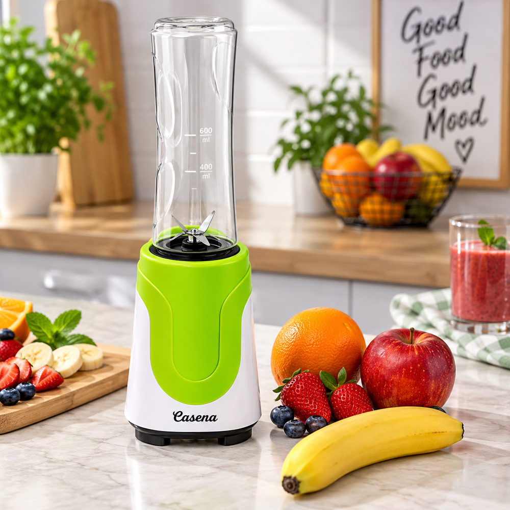 Blender Personal Casena Victor 180W, 2 Recipiente 600 ml, Alb-Verde Powersale