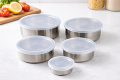 Set 5 cutii alimente inox cu capac plastic PromotiiZilnice