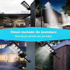 Lampa Stradala Solara 800W cu Telecomanda, LED, Unghi Iluminare 180°, IP65 PromotiiZilnice