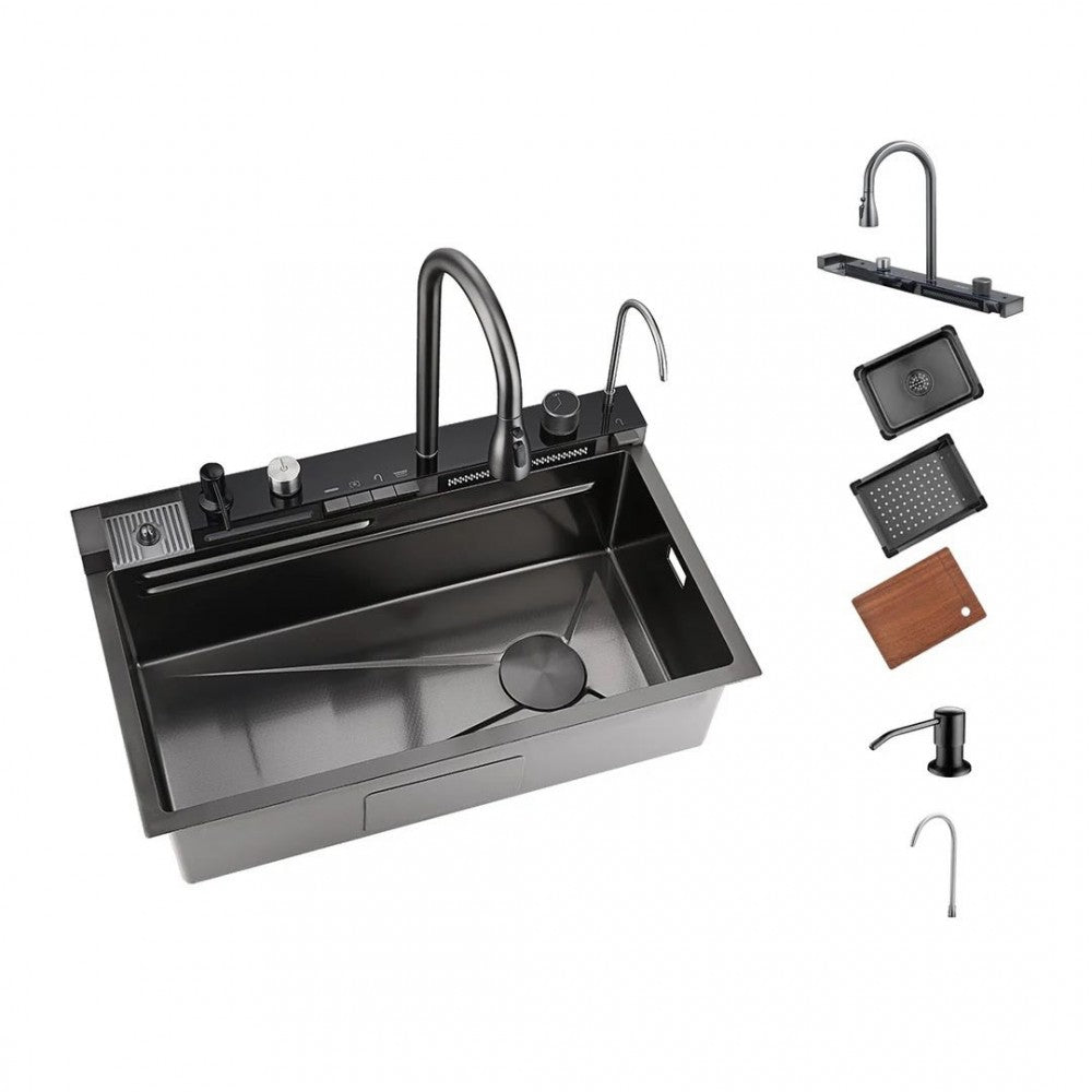 Chiuveta Bucătărie Multifuncțională cu LED – Inox Premium, Gri Închis, 75x45 cm – Puterea Tehnologiei și Designului în Bucătăria Ta PromotiiZilnice