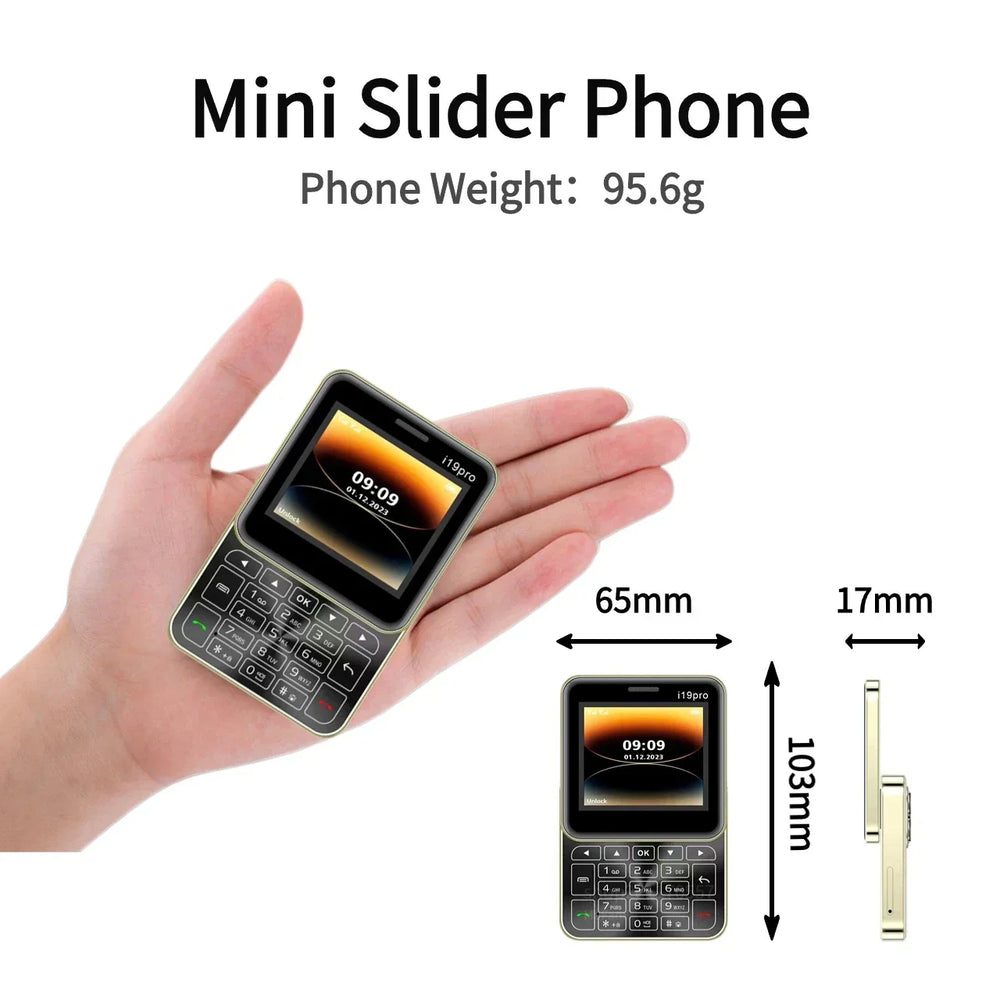 Telefon Mini i19 Pro Slide Button – 2.4", Dual SIM, 2G GSM, camera, FM, Bluetooth, butoane, deblocat - PromotiiZilnice