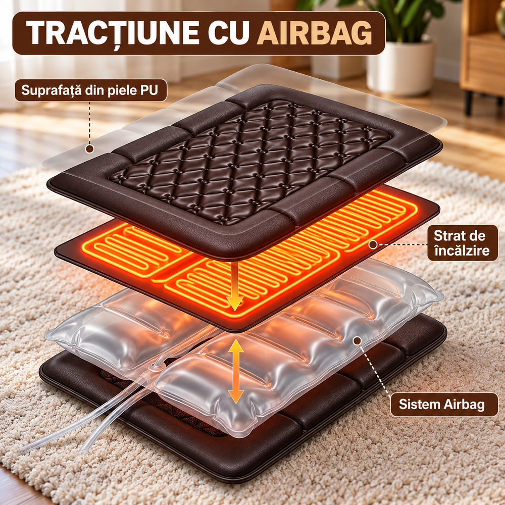 Saltea de Masaj Corporal 5 în 1, cu Încălzire, Shiatsu, Vibrații, Tracțiune cu Aer, 20 Noduri Cervicale, 24 Noduri pentru Picioare, Pliabilă PromotiiZilnice