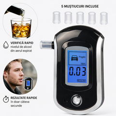 Tester Alcoolemie Digital Portabil cu 5 Muștiucuri, Afișaj LCD, Rezultate Rapide și Precise PromotiiZilnice