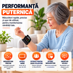 Tensiometru Digital de Încheietură, Ecran LED Mare, Măsurare Automată, Detectare Puls Neregulat, Memorie, Anunț Vocal, USB-C, Negru PromotiiZilnice