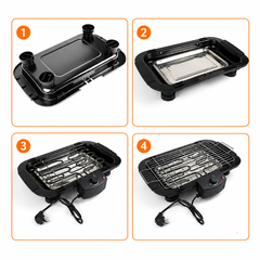 Gratar Electric 2000W, Termostat Reglabil, Grill Portabil pentru Interior si Exterior, Suprafata Mare de Gatire, Incalzire Rapida, Negru PromotiiZilnice