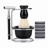 Set Bărbierit cu Perie, Suport Inox și Bol pentru Spumă – 4 Piese Powersale