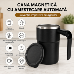 Cană Automată cu Amestecare Magnetică, Inox, Afișaj Temperatură, USB Type-C PromotiiZilnice