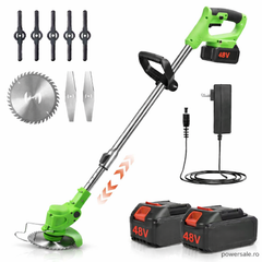 Motocoasă Electrică cu Acumulator 48V 4000 mAh, 20.000 RPM, Braț Reglabil, Autonomie 4 Ore + CADOU Mănuși Protecție Powersale