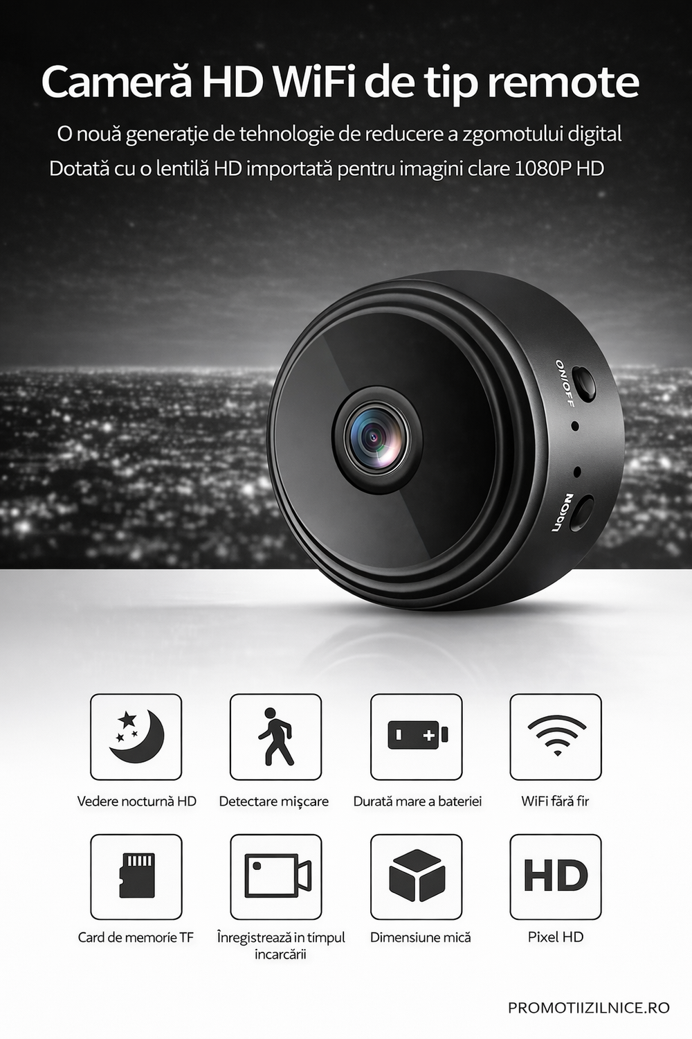 Set 2 Camere de Supraveghere WiFi HD 1080P cu Detectie Miscare – Monitorizare Interior, Control prin Telefon PromotiiZilnice