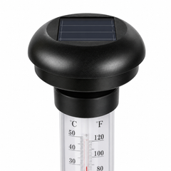 Set 2 Termometre Solare de Gradina cu Lampa LED, Afisaj Dual Celsius/Fahrenheit, Aprindere Automata, Incarcare Solara, Tarus Inclus, 35 cm, Negru PromotiiZilnice