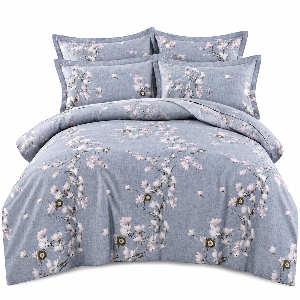 Lenjerie de Pat din Finet, 4 Piese, Model Floral, Gri Powersale