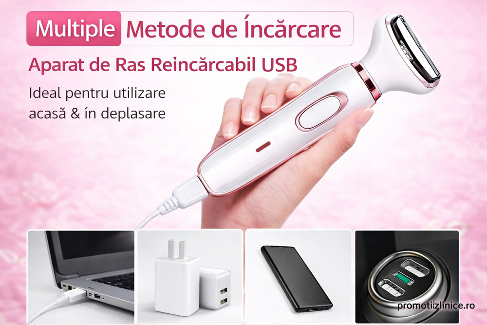 Aparat de ras electric pentru femei 4-în-1, reîncărcabil USB – rasori, trimmer și perie de curățare PromotiiZilnice