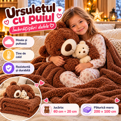 Jucărie de Pluș 2 în 1 cu Păturică Pufoasă 200 × 100 cm, Fermoar Ascuns, Panda, Gâscă, Ursuleț sau Elefant, Model la Alegere Powersale