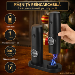 Set 2 Râșnițe Electrice pentru Sare și Piper, Reîncărcabile USB, Măcinare Reglabilă, Suport de Încărcare Inclus PromotiiZilnice