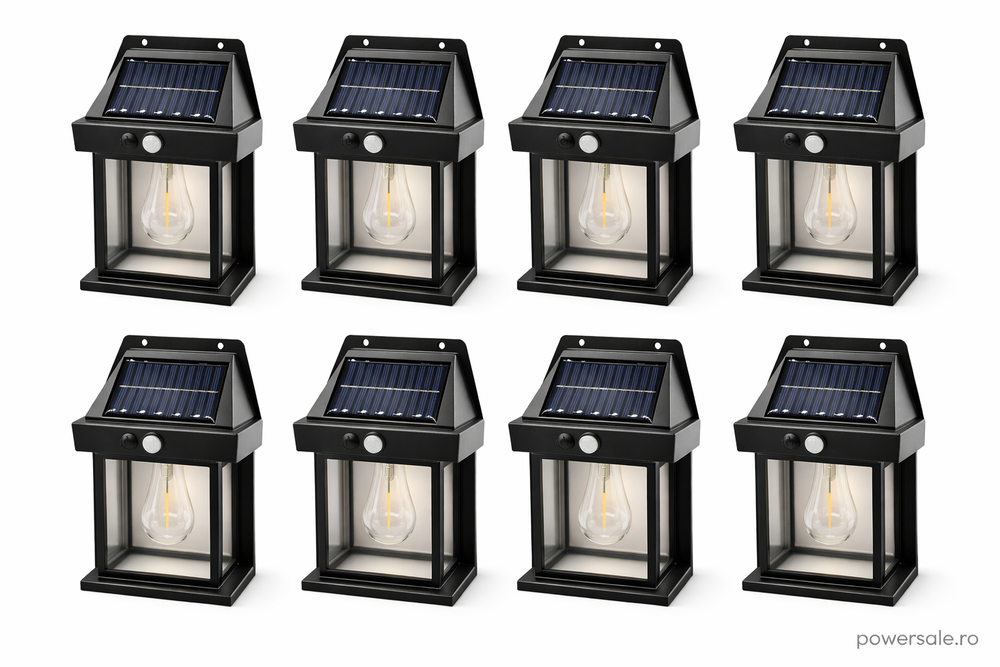 Set 8 Bucăți Lampă Solară de Perete Exterior cu Senzor de Mișcare și Senzor Crepuscular, 3 Moduri Iluminare Powersale