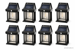 Set 8 Bucăți Lampă Solară de Perete Exterior cu Senzor de Mișcare și Senzor Crepuscular, 3 Moduri Iluminare Powersale