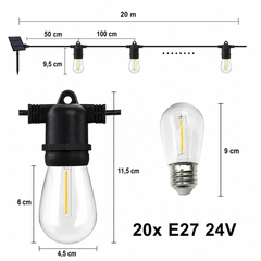 Ghirlanda solara exterior 25 metri cu 25 becuri LED E27, telecomanda, IP65 rezistenta la apa – instalatie luminoasa pentru gradina, terasa, balcon si evenimente Powersale