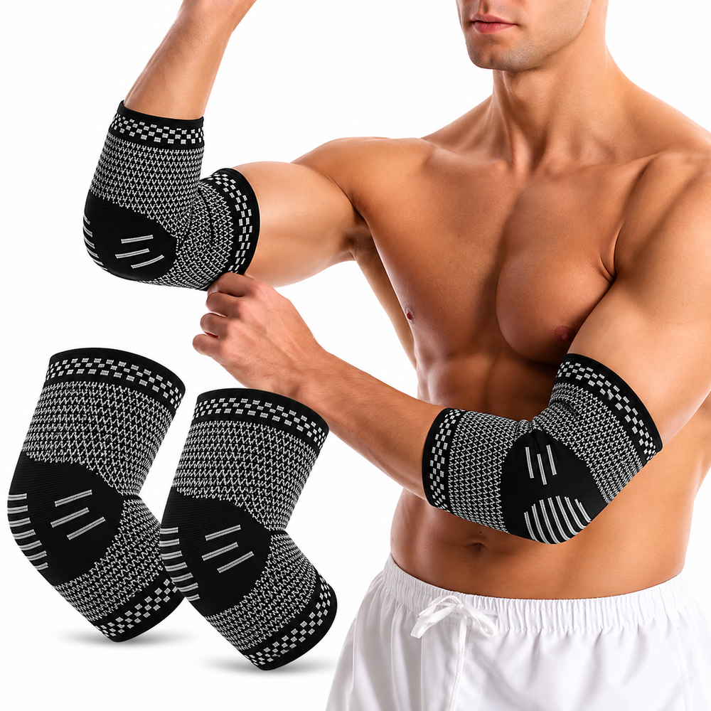 Set 2 Cotiere Compresive cu Inserție de Cupru, Suport Elastic pentru Cot, Sport și Activități Zilnice, Negru Powersale