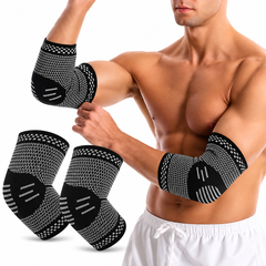 Set 2 Cotiere Compresive cu Inserție de Cupru, Suport Elastic pentru Cot, Sport și Activități Zilnice, Negru Powersale