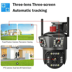 Set 2 camere triple Wi-Fi 6K, 12MP, audio bidirecțional, detecție mișcare AI, night vision, PTZ PromotiiZilnice