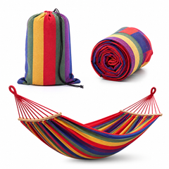 Set 2 Hamace Multicolore 200x100 cm, Bumbac + Poliester, Pentru Gradina, Camping si Relaxare, Rezistente si Confortabile PromotiiZilnice