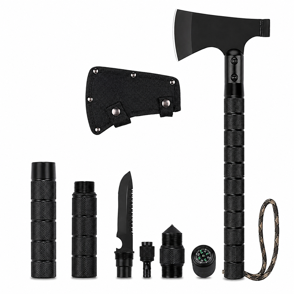 Accesoriu Multifunctional 6 in 1 pentru Camping si Excursii, cu Busola si Fluier, 43.5 cm BoomSale