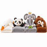 Jucărie de Pluș 2 în 1 cu Păturică Pufoasă 200 × 100 cm, Fermoar Ascuns, Panda, Gâscă, Ursuleț sau Elefant, Model la Alegere Powersale