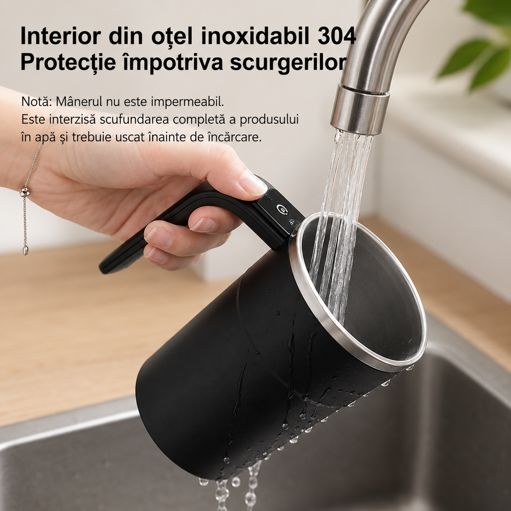 Cană Automată cu Amestecare Magnetică, Inox, Afișaj Temperatură, USB Type-C PromotiiZilnice