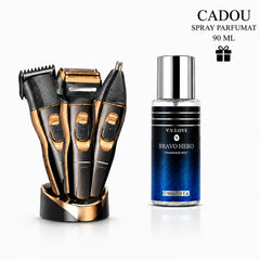 Aparat de tuns si ras multifuncțional 3 în 1 + Spray parfum barbati 90 ml cadou