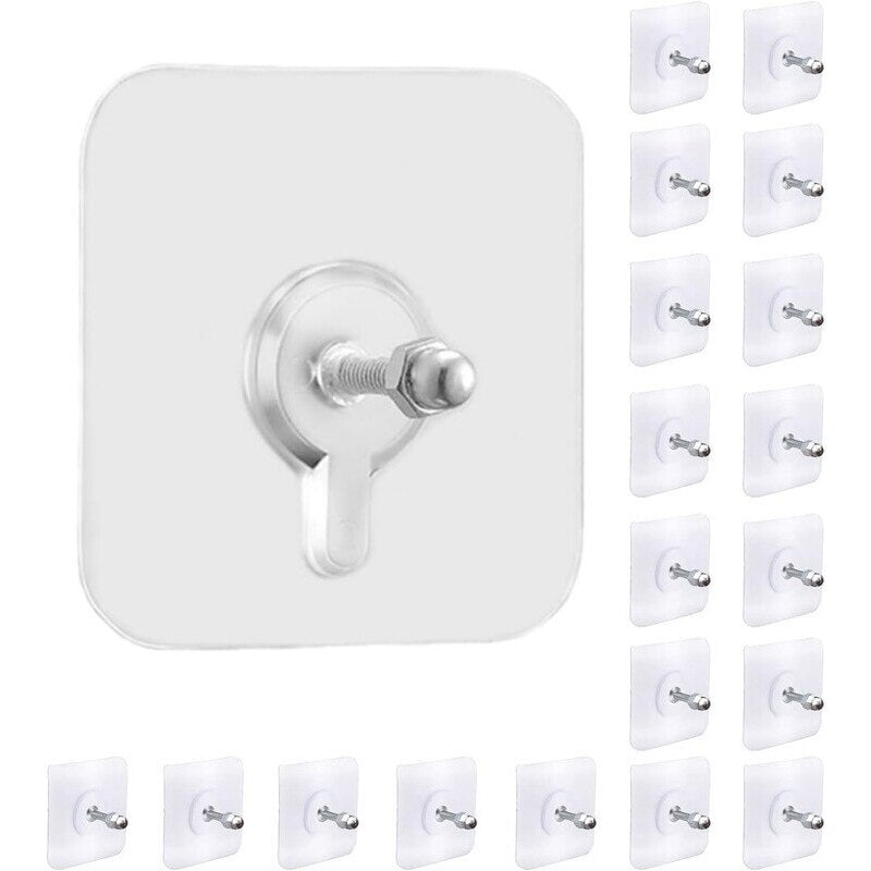 Set 20 Carlige Autoadezive, Rezistente 5 kg, Agatatori Transparente pentru Perete, 6x6 cm - PromotiiZilnice