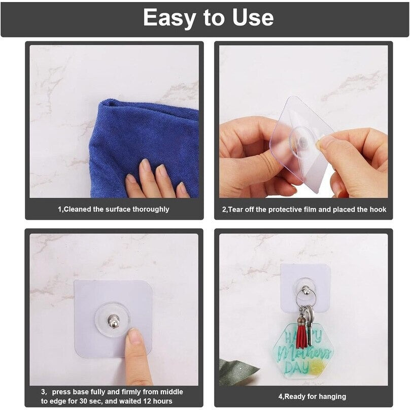 Set 20 Carlige Autoadezive, Rezistente 5 kg, Agatatori Transparente pentru Perete, 6x6 cm - PromotiiZilnice
