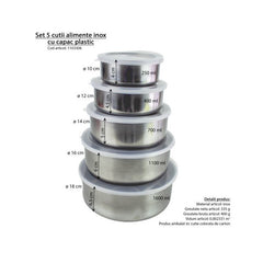 Set 5 cutii alimente inox cu capac plastic PromotiiZilnice