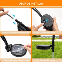 Set 2 Lampi Solare Licurici pentru Gradina, 8 LED-uri, 70 cm, Lumina Alb Cald, IP65, ABS - PromotiiZilnice