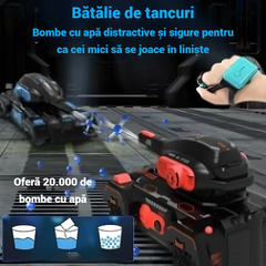 Tanc de Jucarie cu Telecomanda, Control pe Bratara, Bile Hidrogel, Proiectie cu Apa, Rotire 360, Off-road, Lumini si Sunete Interactive – Negru Rosu - PromotiiZilnice