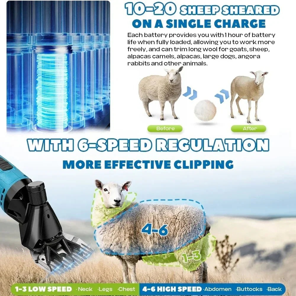Masina Profesionala de Tuns Oi cu Acumulator, 2 Acumulatori, 48V, 2400 RPM, Lame Otel - PromotiiZilnice