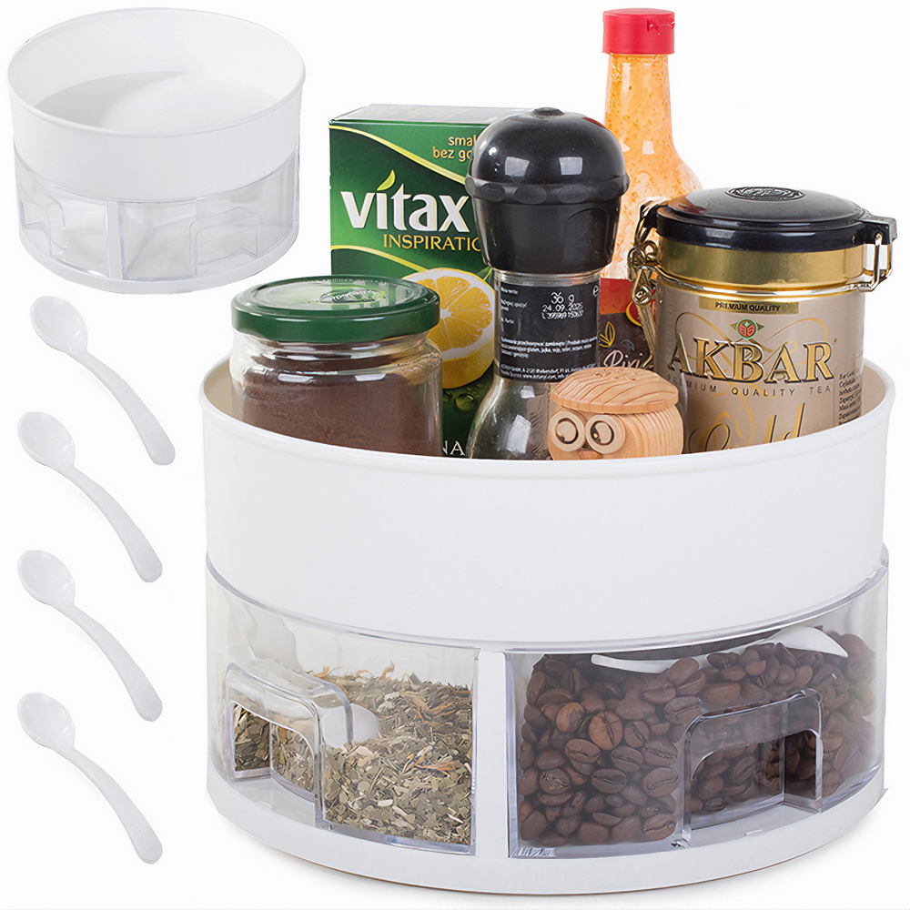 Organizator rotativ, pentru bucatarie, sertare de condimente si lingurite din plastic, rotund, 13x22, 5 cm PromotiiZilnice