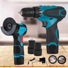 Kit Masina de gaurit cu impact 12V + Mini polizor unghiular, 2 baterii si husa PromotiiZilnice