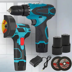 Kit Masina de gaurit cu impact 12V + Mini polizor unghiular, 2 baterii si husa PromotiiZilnice