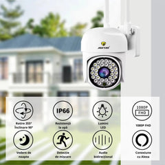 Set 4 Camere Supraveghere WIFI Jortan + 4 Carduri 32GB, 360° Rotire, Detectie Umana, Vedere Noapte Color, Sirena, IP66 - PromotiiZilnice