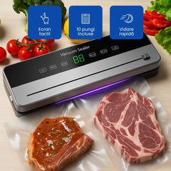 Aparat Profesional pentru Vidat si Sigilat Alimente, 10 Pungi Incluse PromotiiZilnice