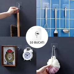 Set 20 Carlige Autoadezive, Rezistente 5 kg, Agatatori Transparente pentru Perete, 6x6 cm - PromotiiZilnice