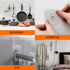 Set 20 Carlige Autoadezive, Rezistente 5 kg, Agatatori Transparente pentru Perete, 6x6 cm - PromotiiZilnice