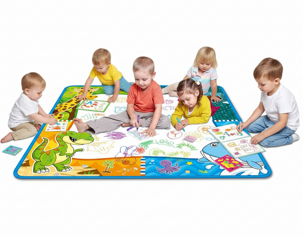 Covoras creativ pentru copii – desen cu apa, inclus carioci si spray, 80x80 cm - PromotiiZilnice