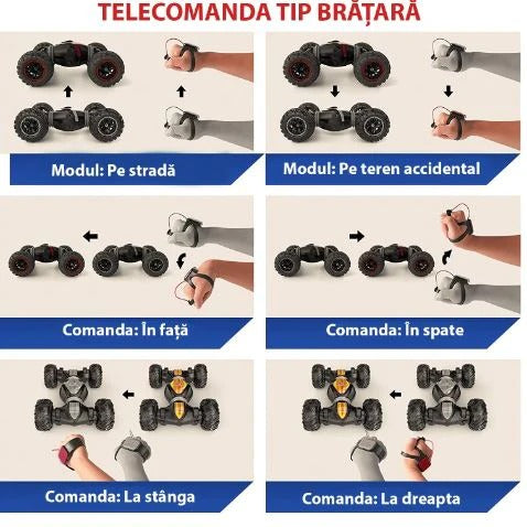 Masina RC pentru Cascadorii, Tractiune Integrala 4WD, Negru/Portocaliu - PromotiiZilnice