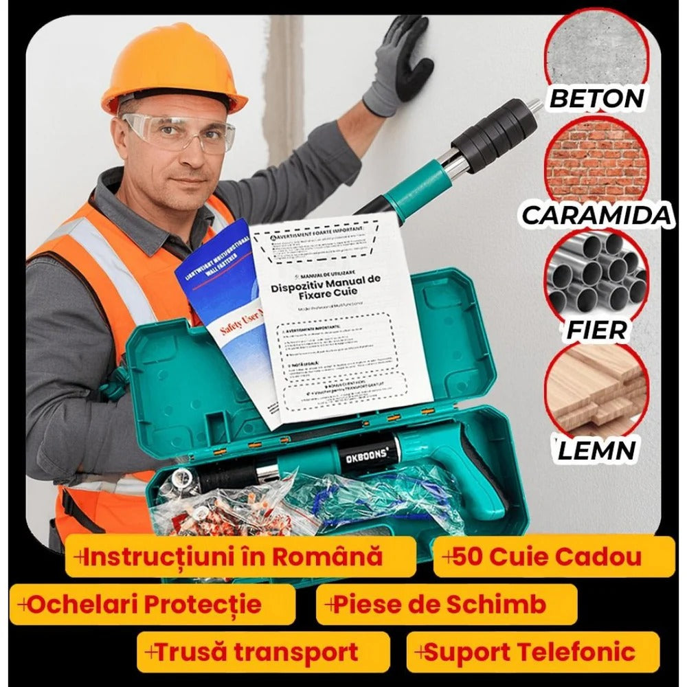 Kit pistol manual pentru fixare nituri/ cuie, Accesorii + 50 Cuie PromotiiZilnice