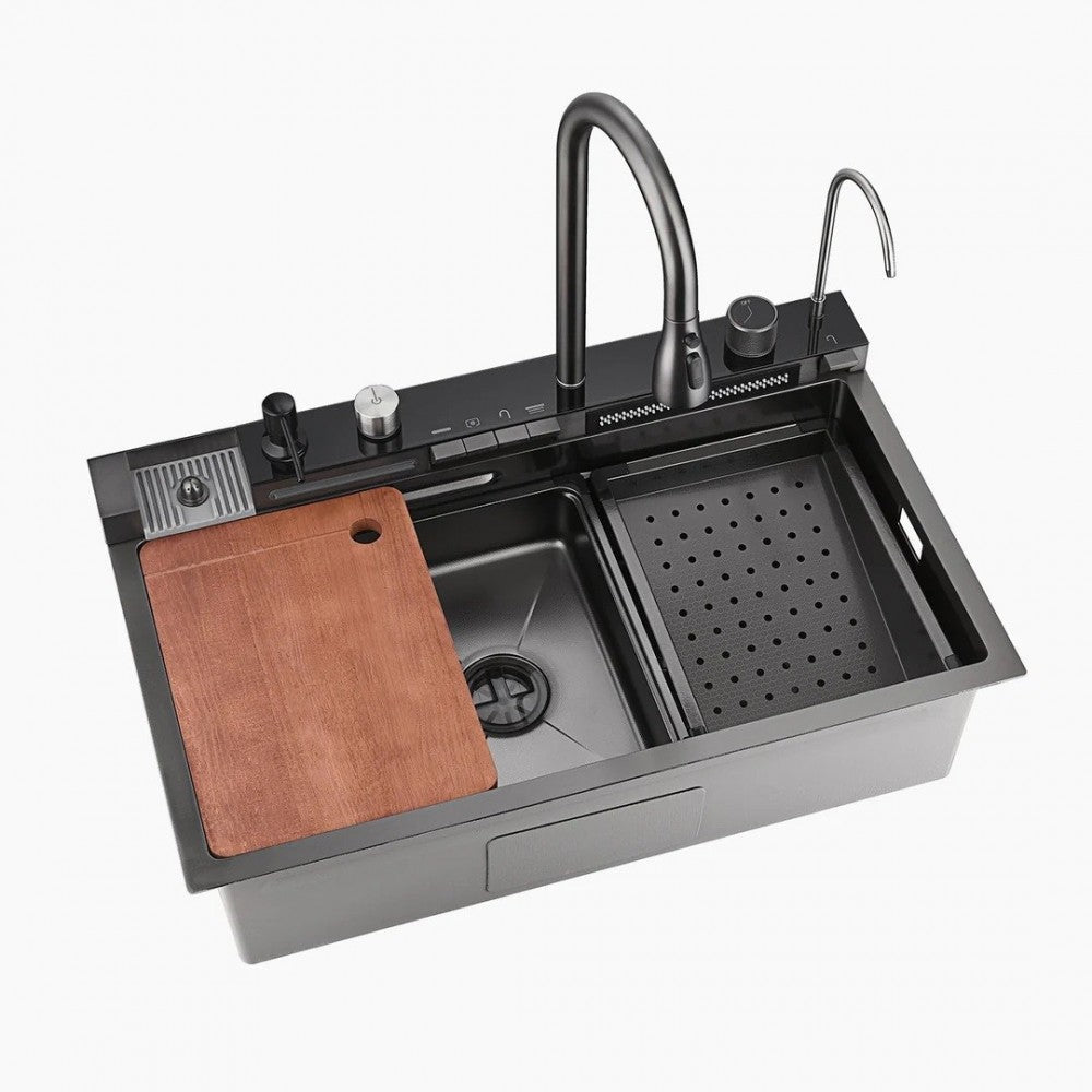 Chiuveta Bucătărie Multifuncțională cu LED – Inox Premium, Gri Închis, 75x45 cm – Puterea Tehnologiei și Designului în Bucătăria Ta PromotiiZilnice