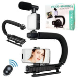 Kit vlogging complet pentru camera, telefon, trepied in forma de U, telecomanda bluetooth, microfon PromotiiZilnice