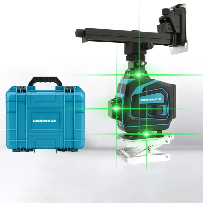 Nivela Laser 4D, Cu Autonivelare, 16 Linii, 4x360º, IP-54, 25m, Precizie Milimetrica, Lumina Verde, Platforma De Ridicare, Suport Pentru Perete, Trepied, Telecomanda MagDiscount.ro